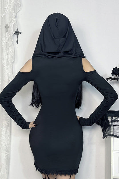 Hooded Lace Trim Gothic Dress
