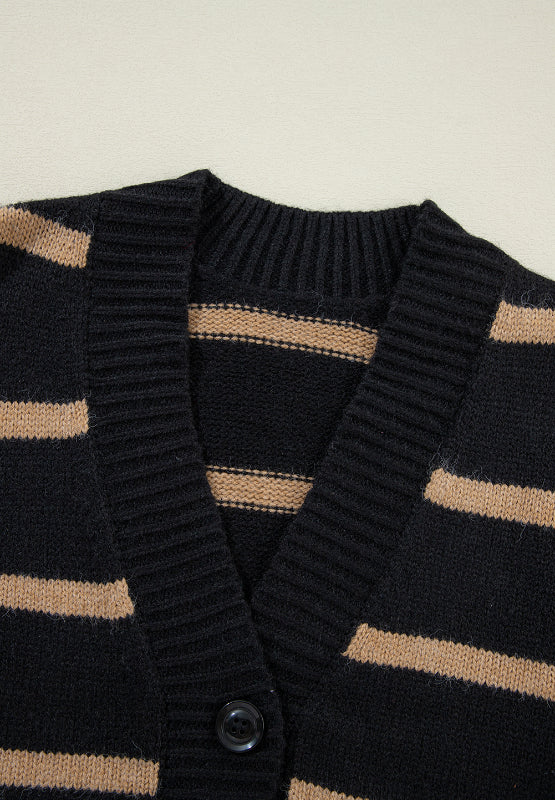 Renata | Striped, long-sleeved cardigan with button placket