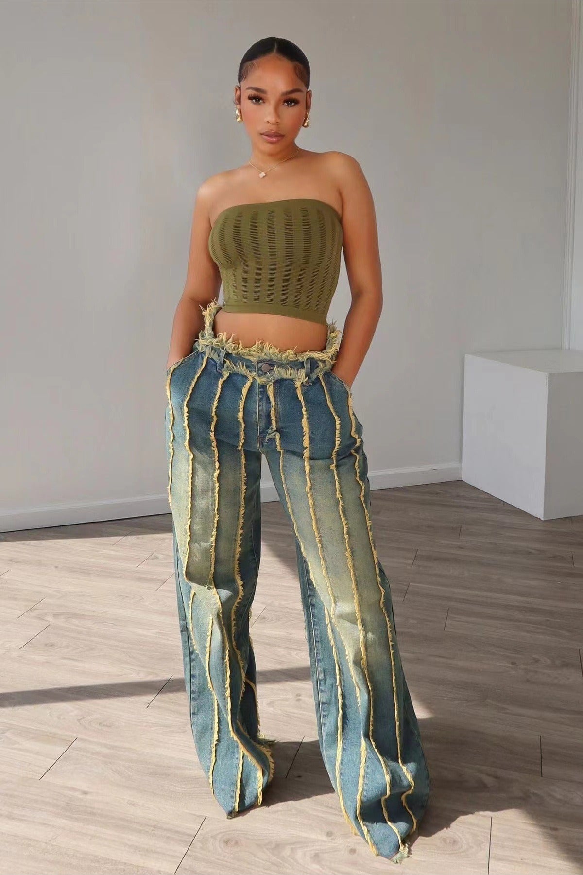 Patchwork Stretch Denim Jeans