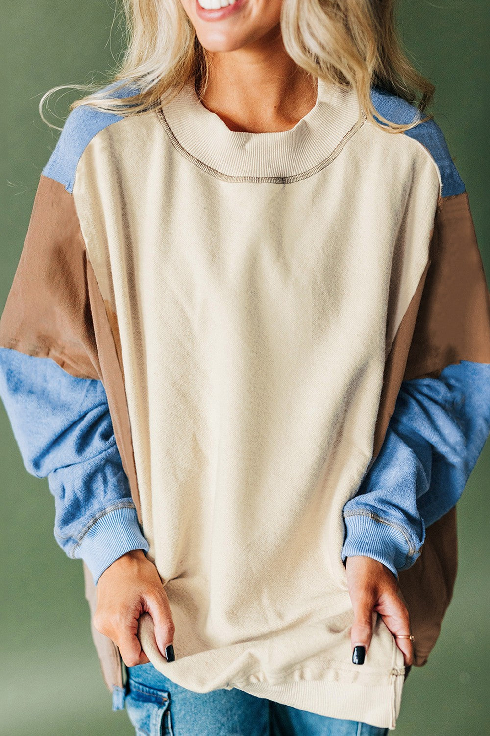 Juliana | Long sleeve sweatshirt with slit color block and crew neck