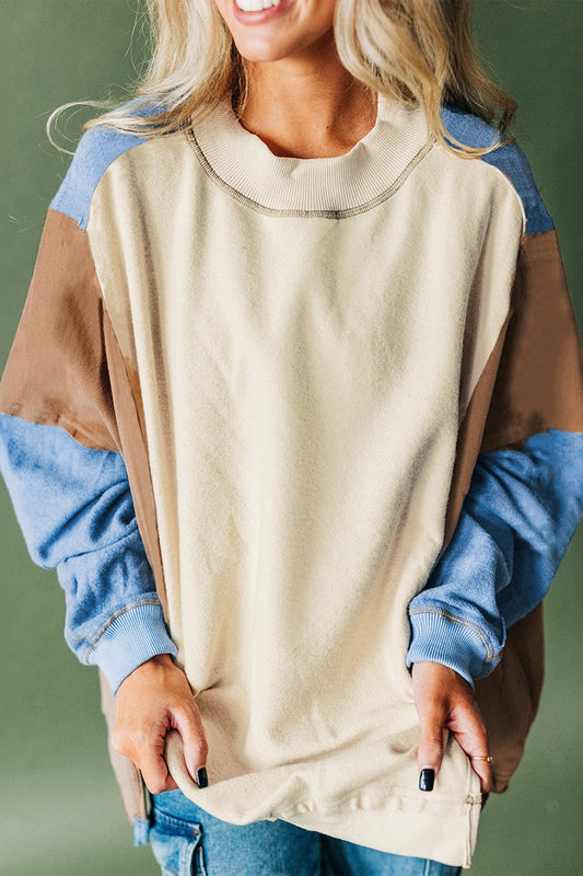 Juliana | Long sleeve sweatshirt with slit color block and crew neck