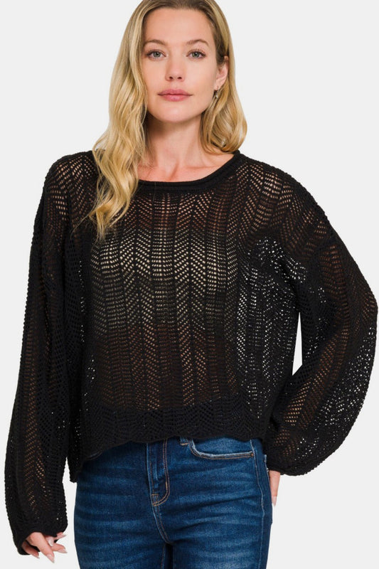 Rita | Zenana hollowed out long sleeve knit dress
