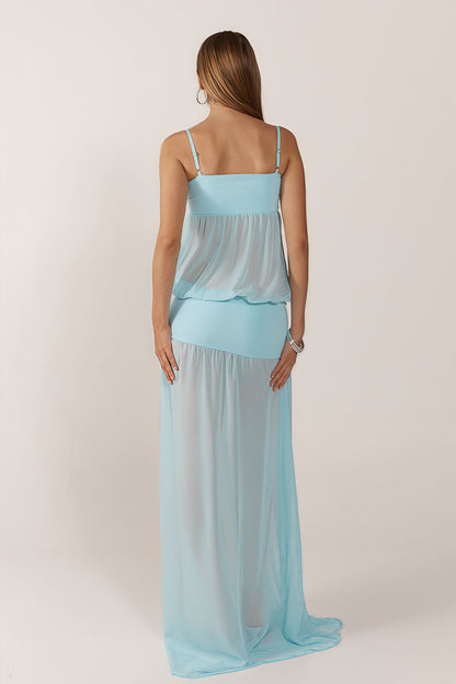 Sexy Patchwork Sheer Solid Cami Maxi Dress