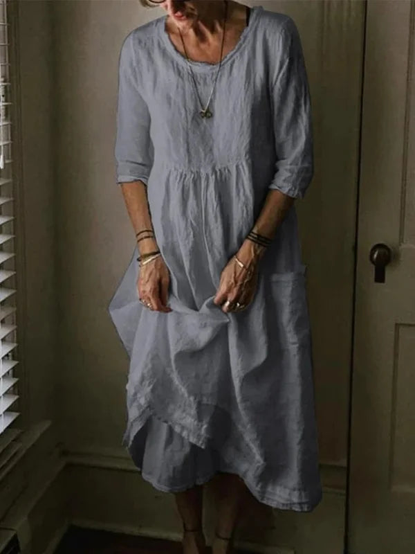 Gertrudis® | Round Neck, 3/4 Sleeves, Linen Blend