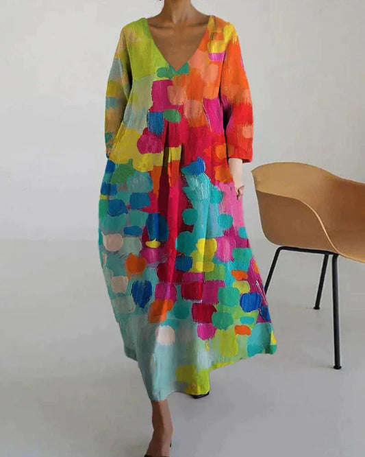 Luciana® | Colorful Printed V-Neck Dress