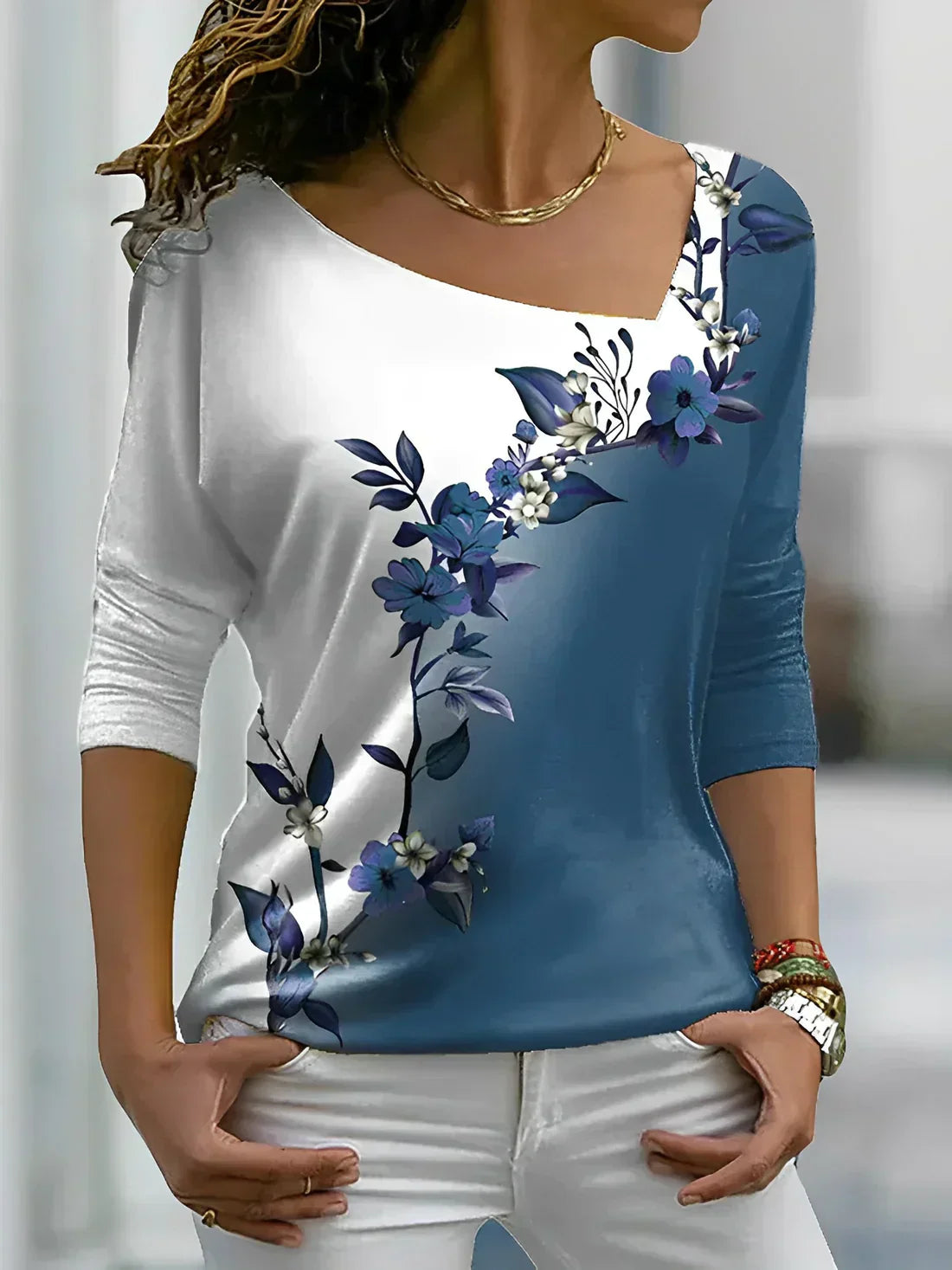 Matilde® | Florales Contrastfarbiges Art Shirt