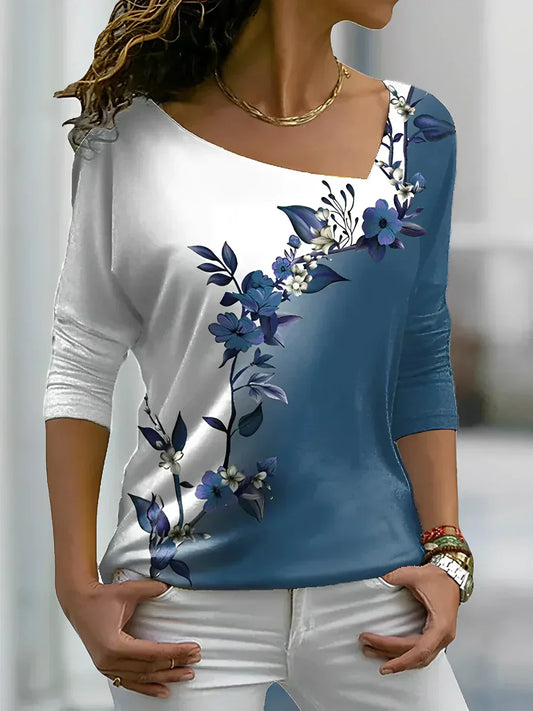 Matilde® | Florales Contrastfarbiges Art Shirt