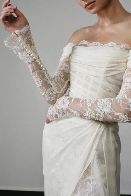 Long Sleeve Lace Off Shoulder Reception Dress