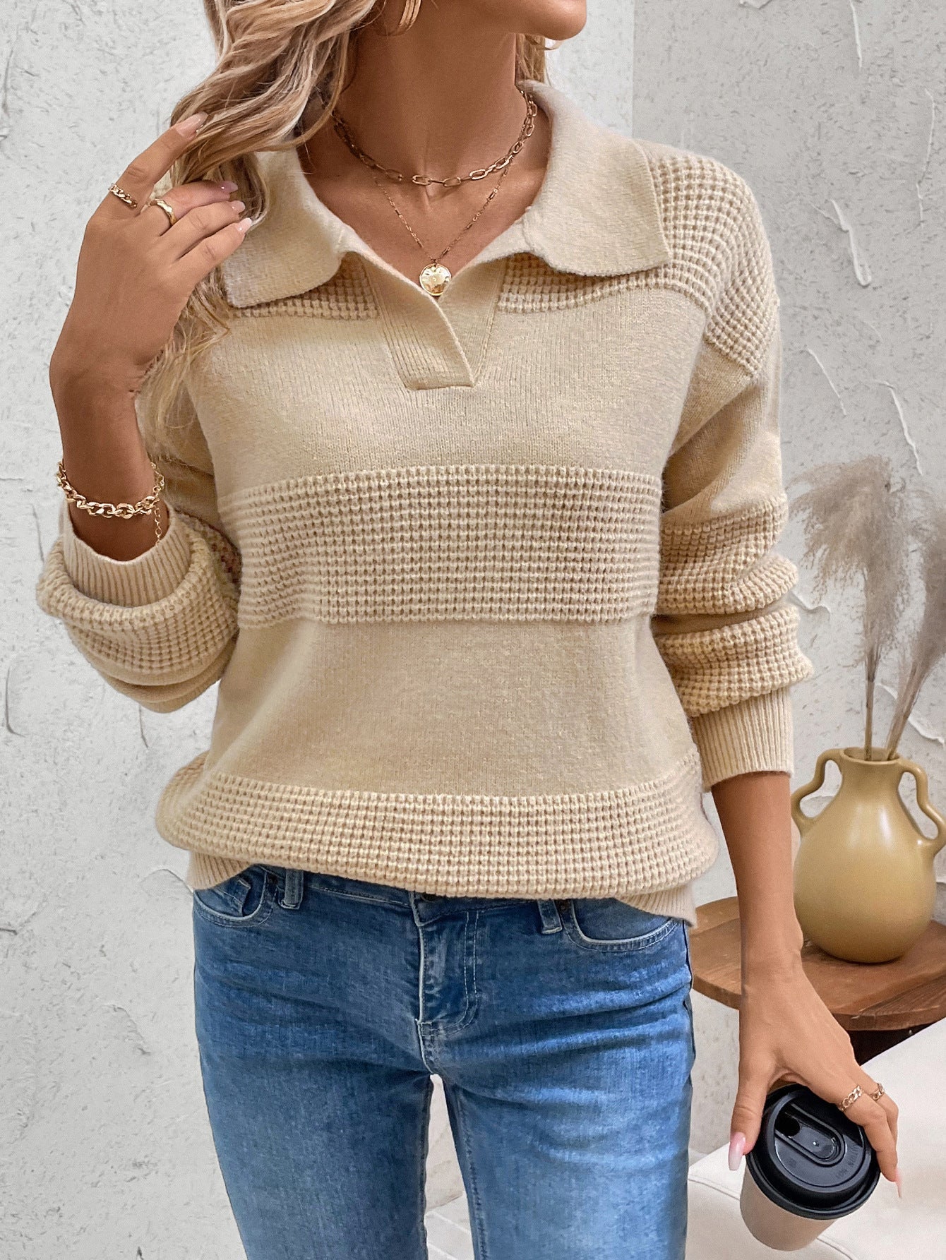 Clara | Perfee Johnny collar sweater with dropped shoulder