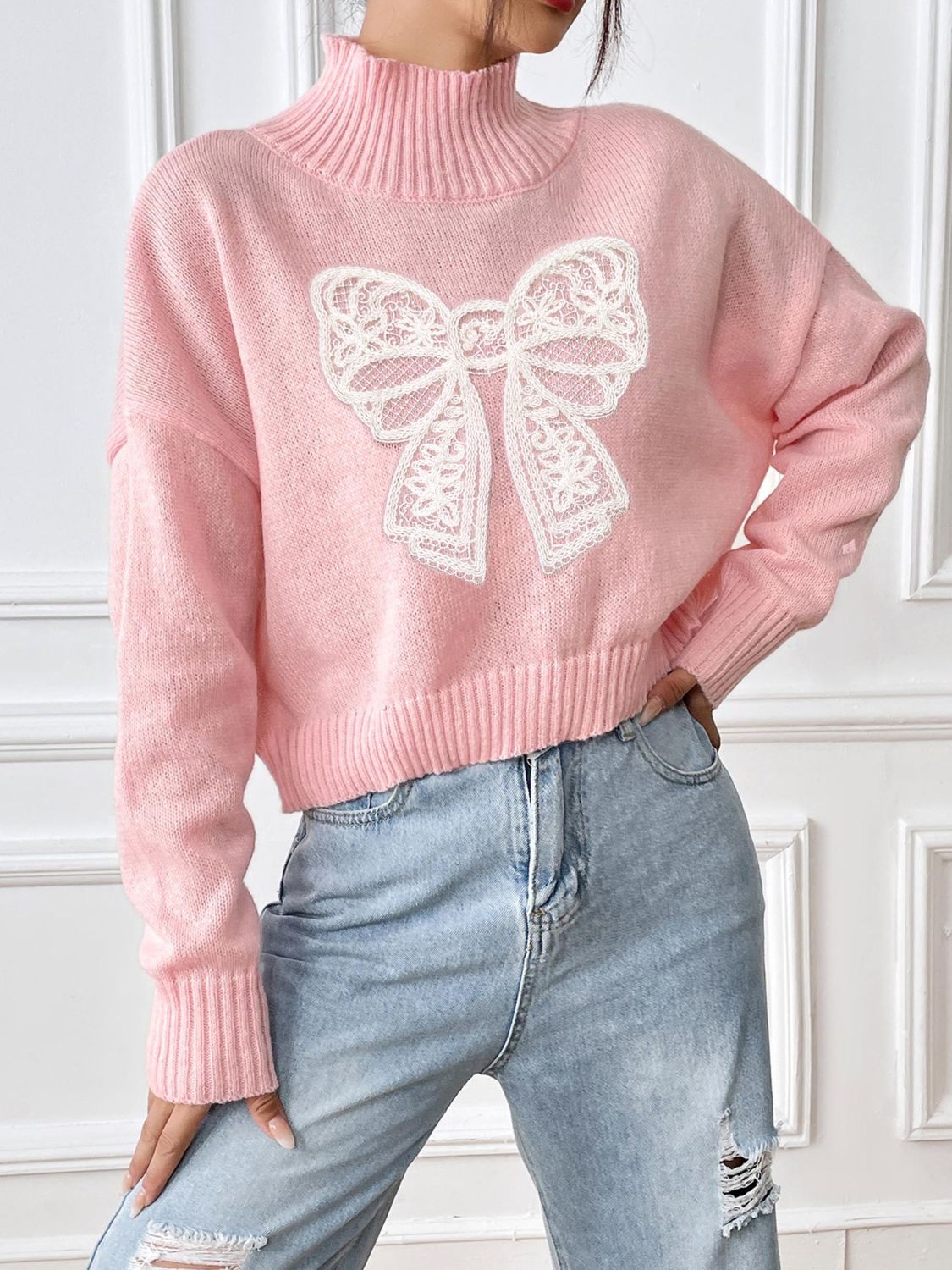 Rita | Turtleneck sweater with bow and long sleeves