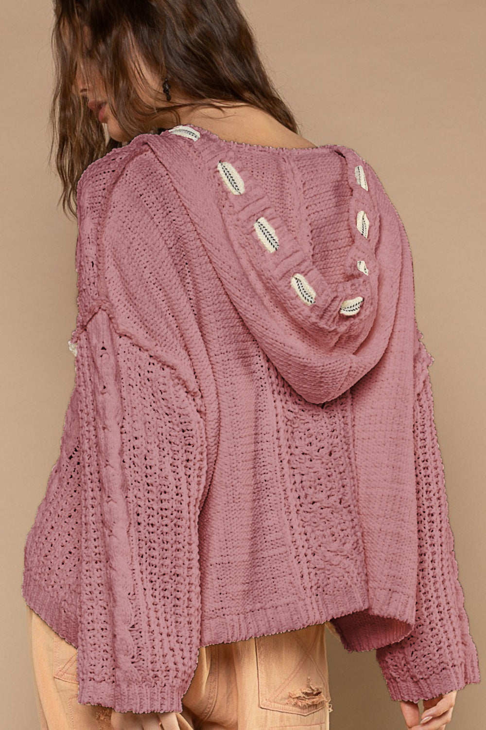 Larisa | Chenille cable knit sweater with hood