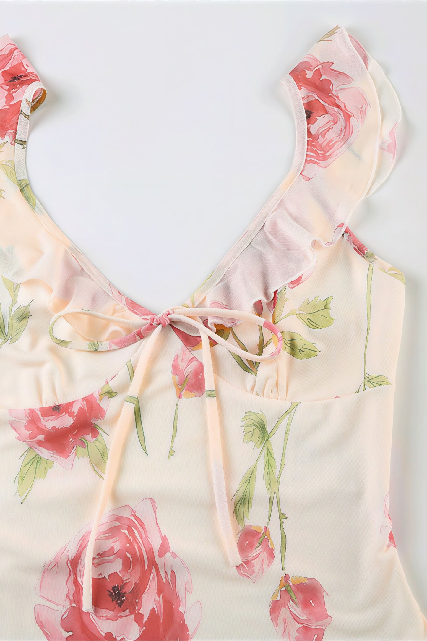 Floral Print Mesh V Neck Cami Midi Dress