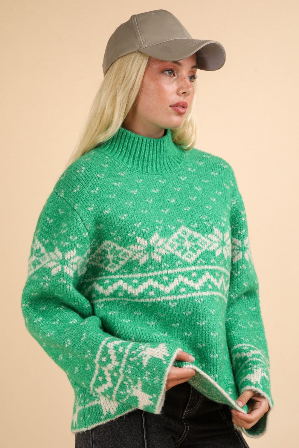 Carla | VERY J Christmas Element stand-up collar long sleeve sweater