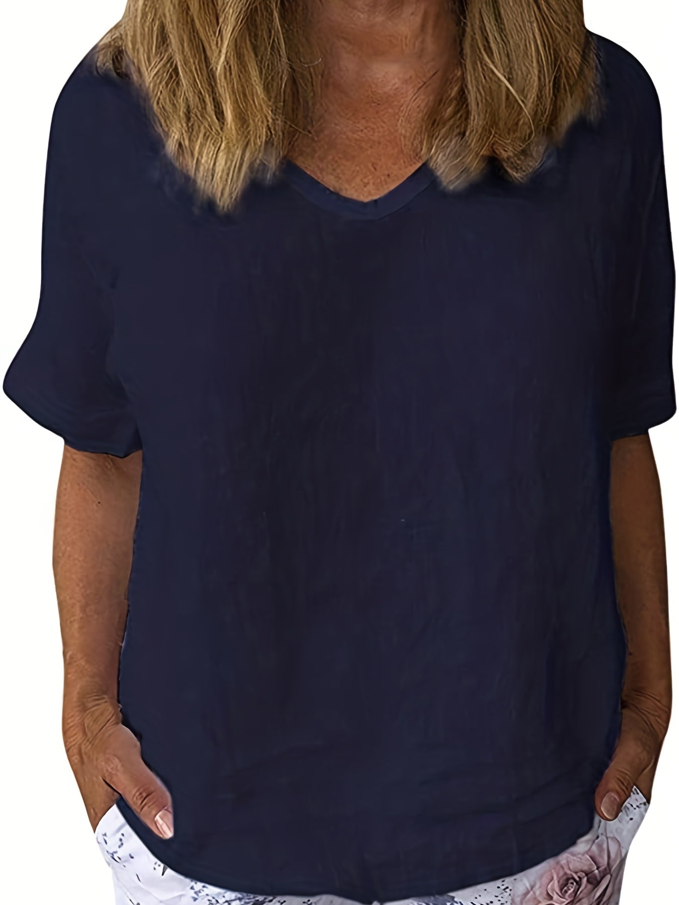 Mina® | Women'S White V-Neck Linen Blouse