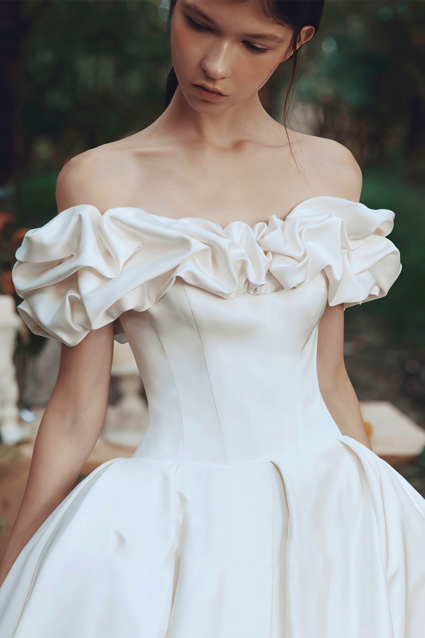 Simple Satin Off Shoulder Train Wedding Dress