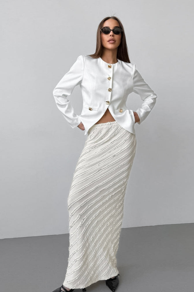 Lace Trim High Waist Split Midi Skirt