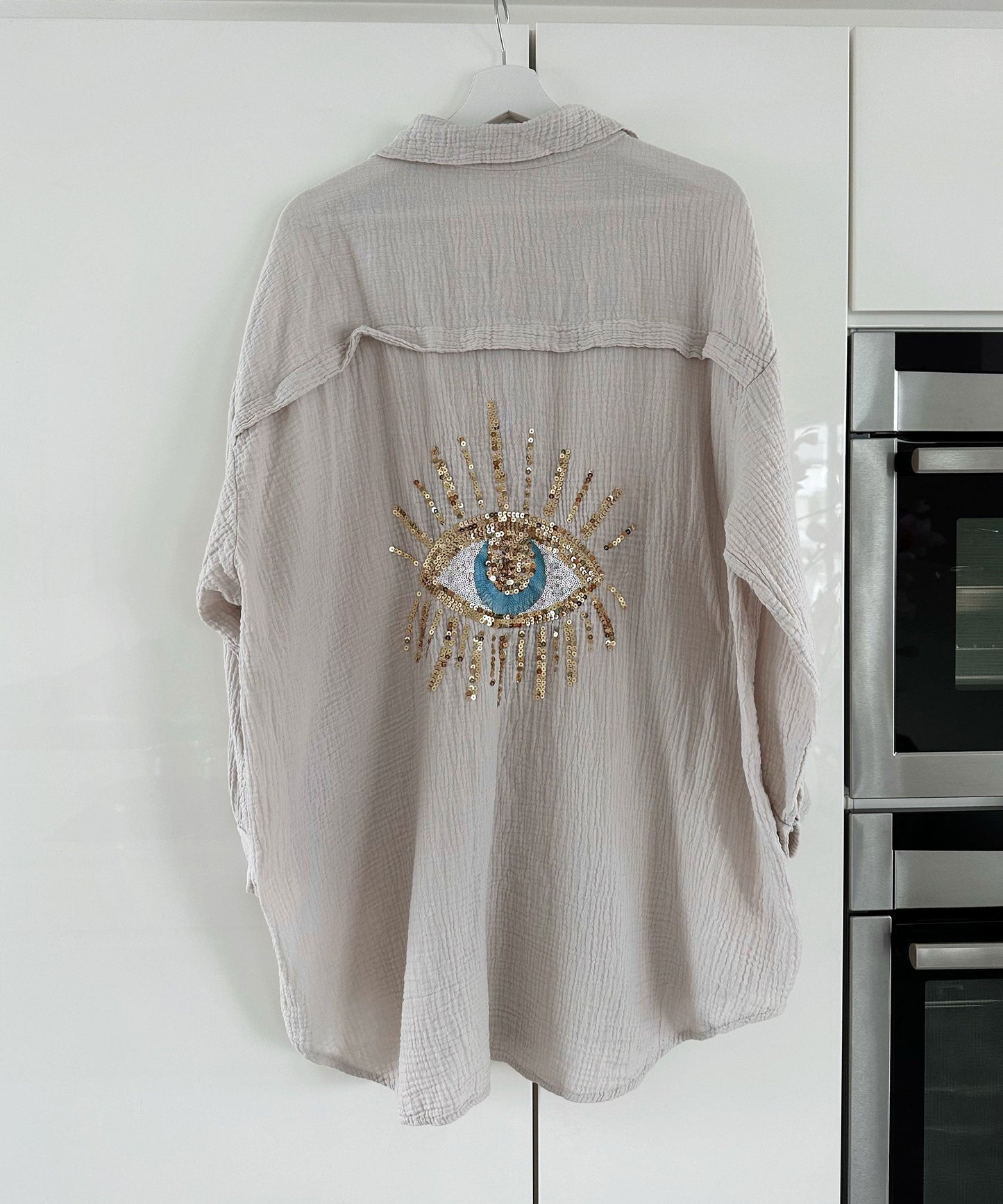 Griselda® | Oversize Muslin Blouse Glitter Eye Beige