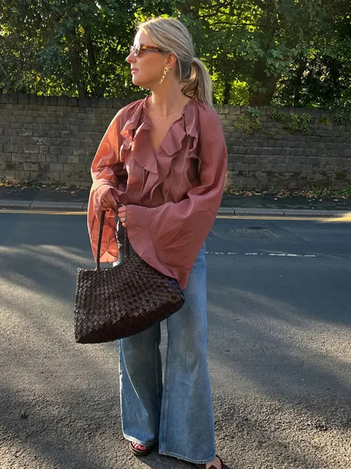 Flared Sleeve Cropped Blouse