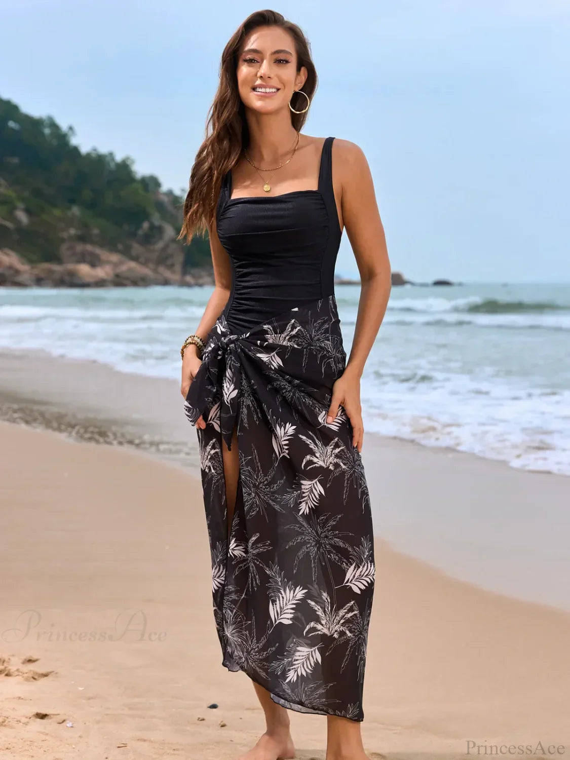 Floral Backless Vacation One Piece Set