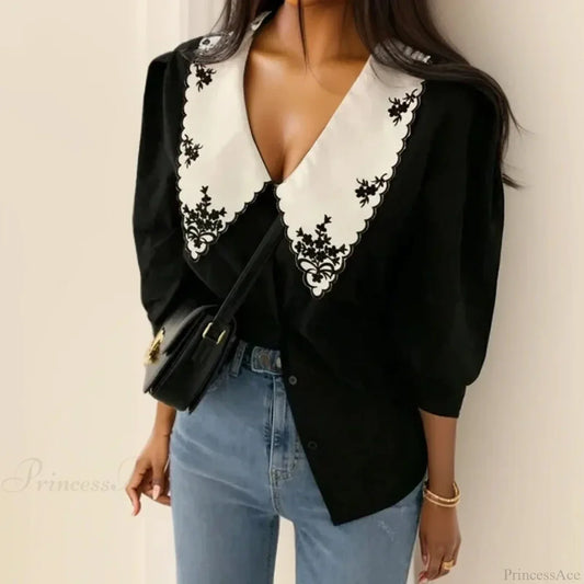Floral Embroidery Half Sleeve White Vintage Blouse