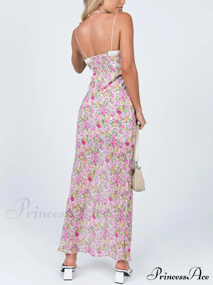Floral Lace Trim Trendy Checkered Cropped Floral Dress