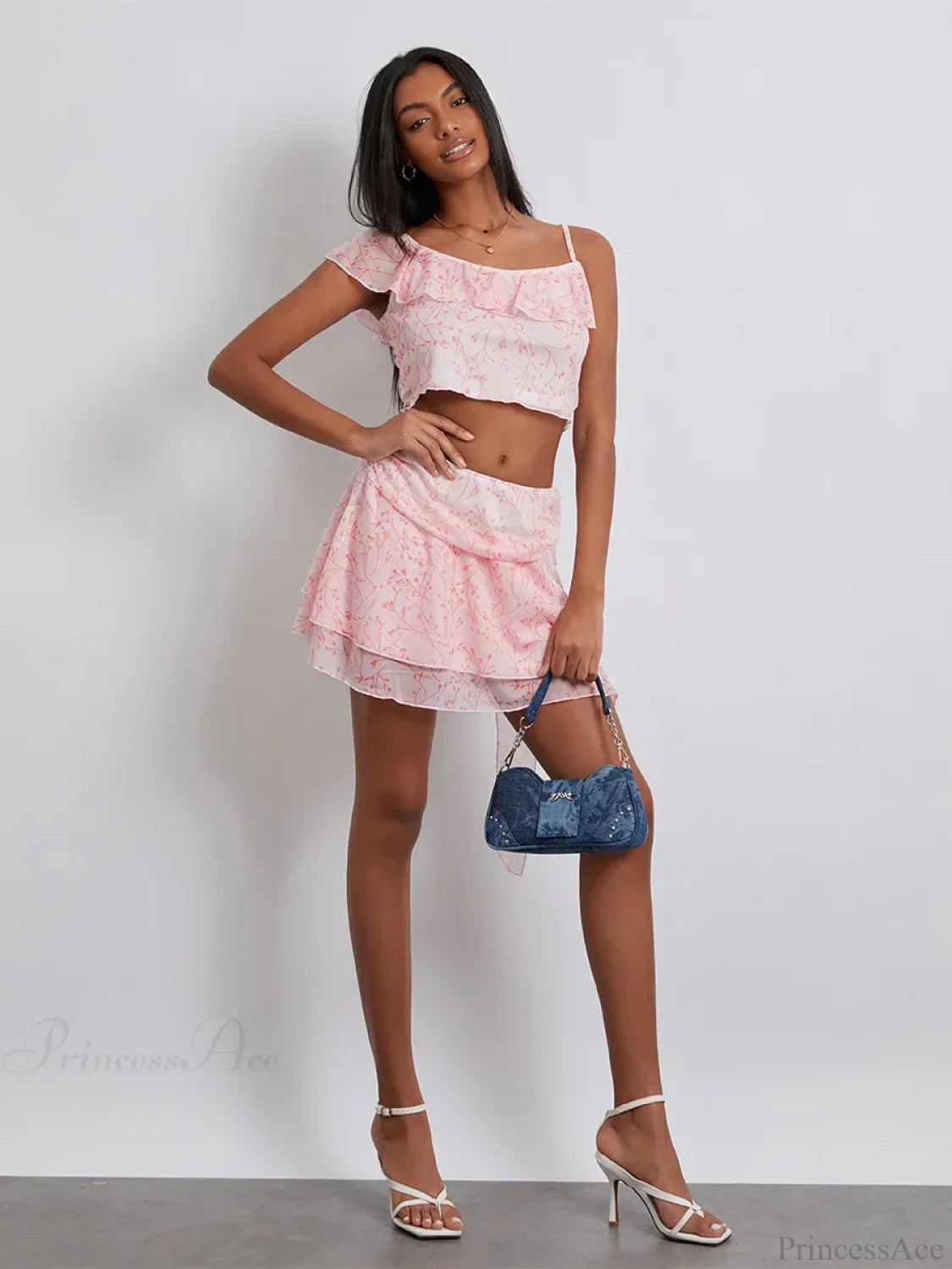 Floral Print Ruffle Sling Crop Cami Mini Skirt Floral Dress
