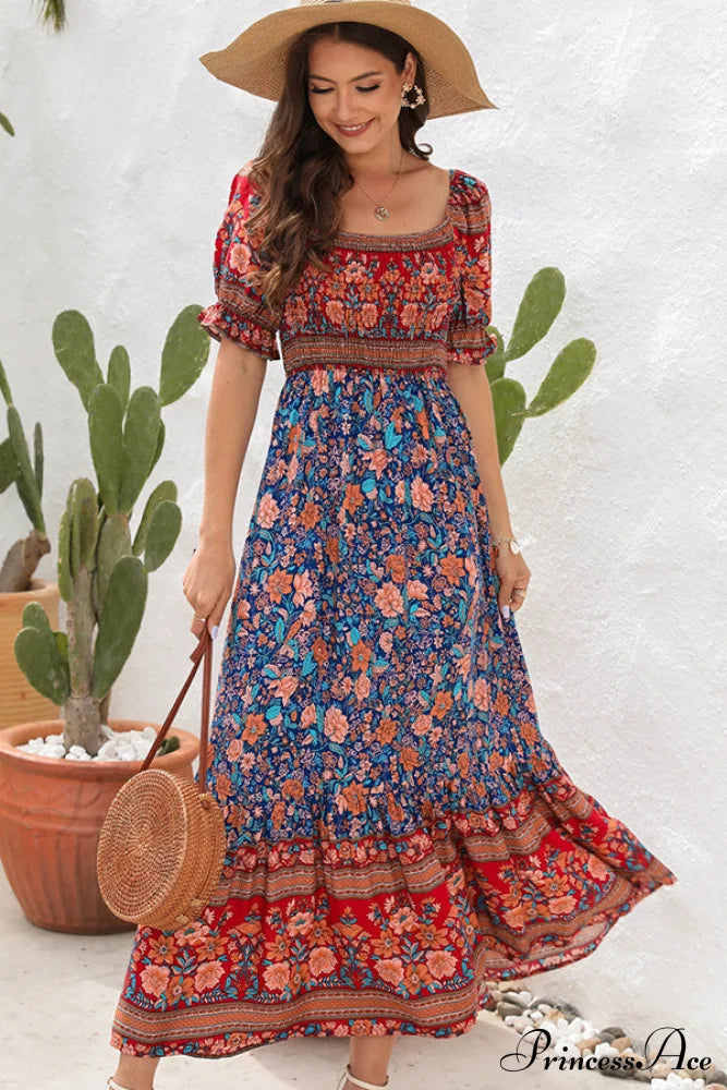 Floral Print Tie Waist Modern Strapless Mini Length Dress