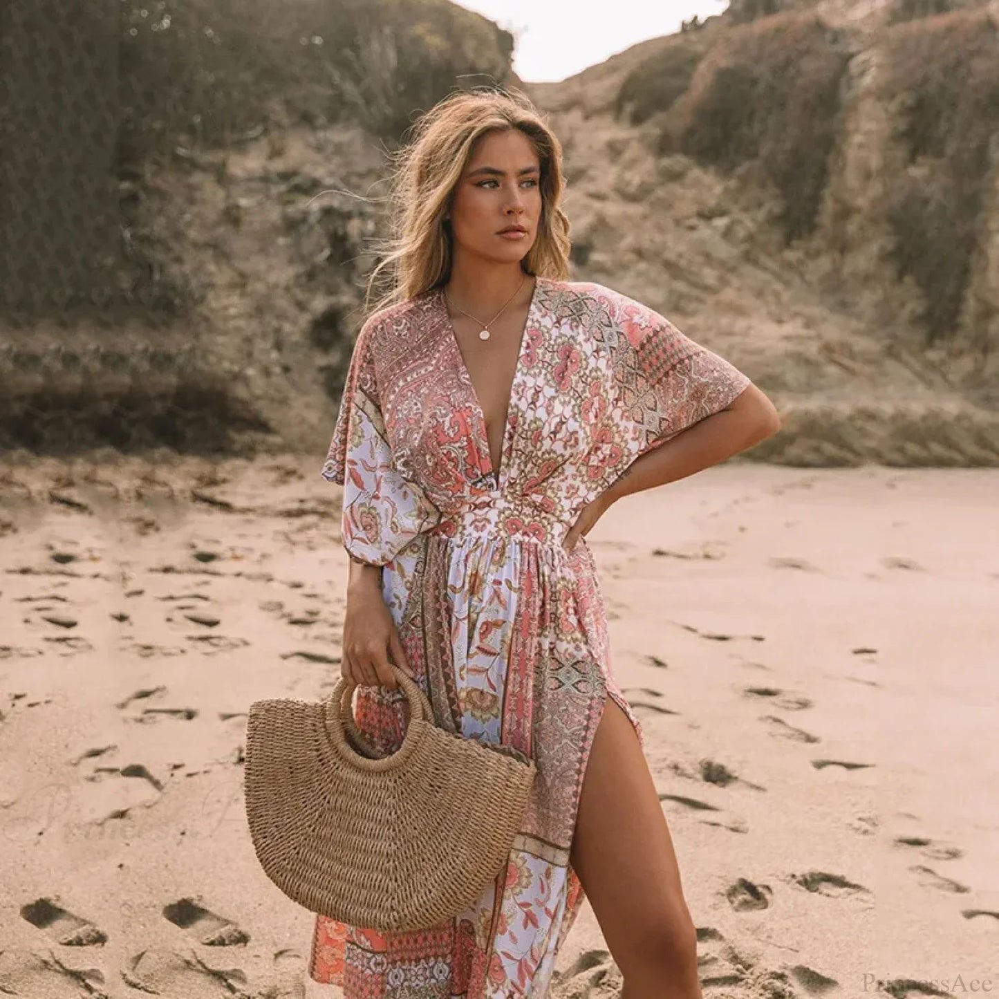 Floral Smock Frock Chiffon Bikini Cover Up Boho Dress