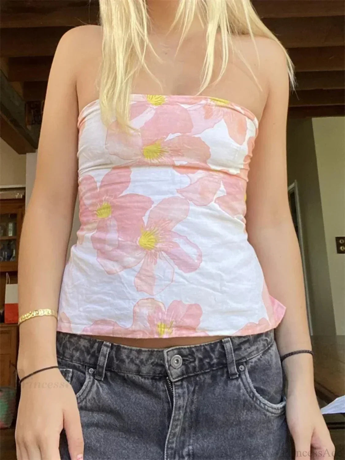 Floral Strapless Backless Party Club Crop Top