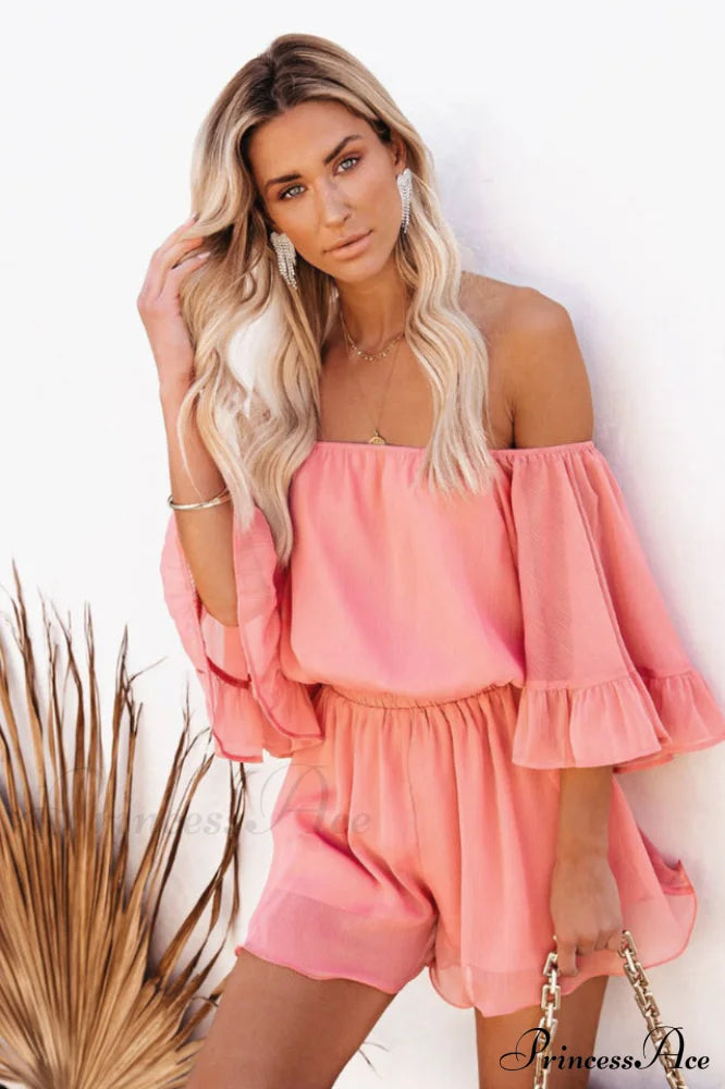 Flounced Sleeve Stylish Off Shoulder Romper