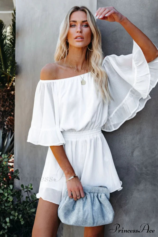 Flounced Sleeve Stylish Off Shoulder Romper