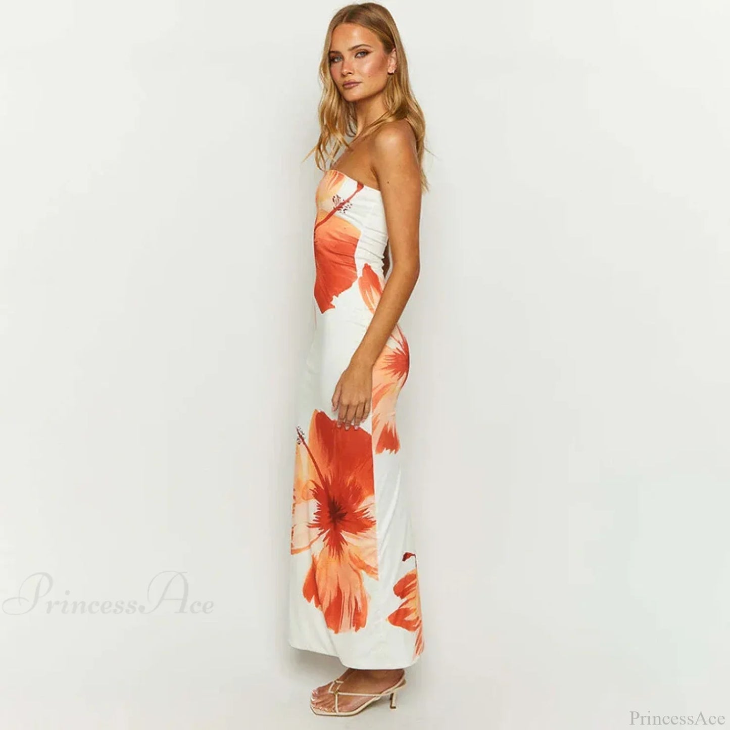 Flower Printed Off-Shoulder Slim Beach Long Floral Dress