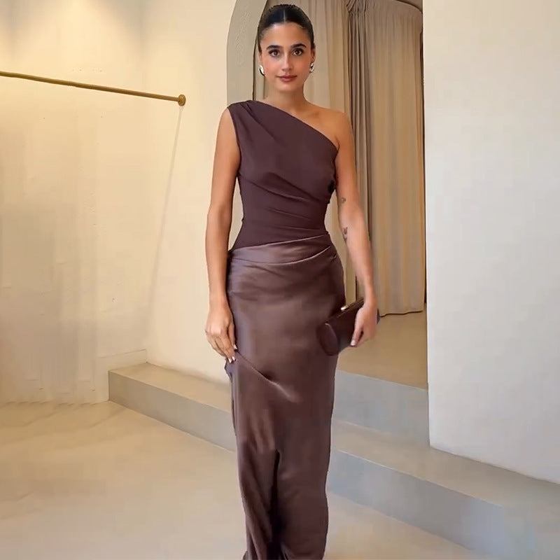 Frances | Women's Sleeveless One Shoulder Maxi Dress