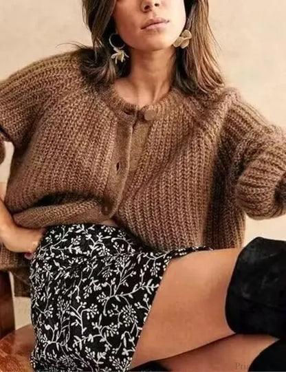 French Niche Solid Lazy Style Loose Cardigan