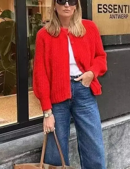 French Niche Solid Lazy Style Loose Cardigan