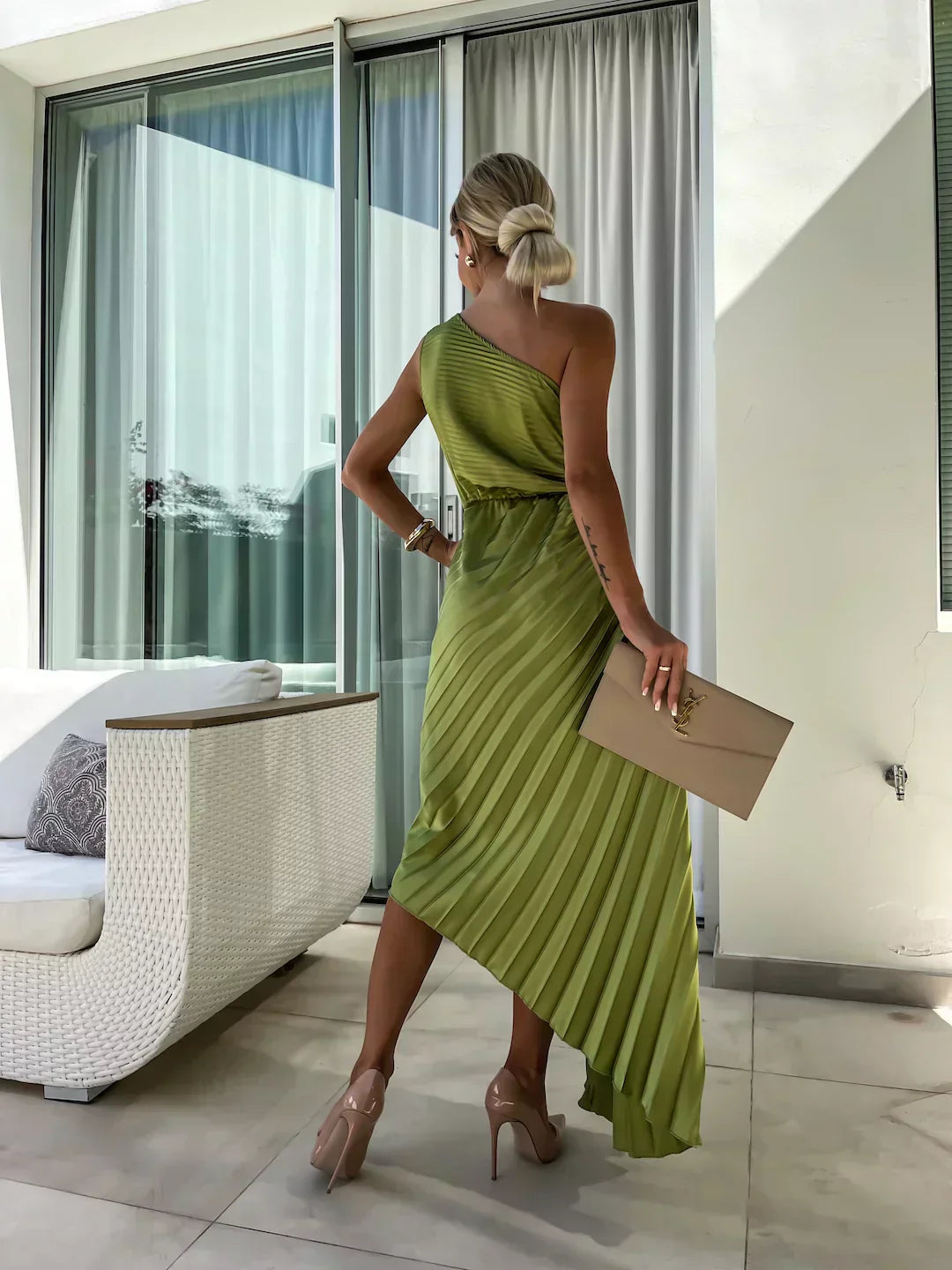 Mandy | Elegant Shoulder Pleated Dress