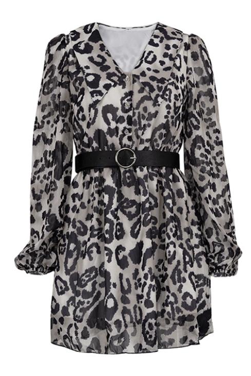 Melisa® | Printed Chiffon V-Neck Mini Dress With Belt
