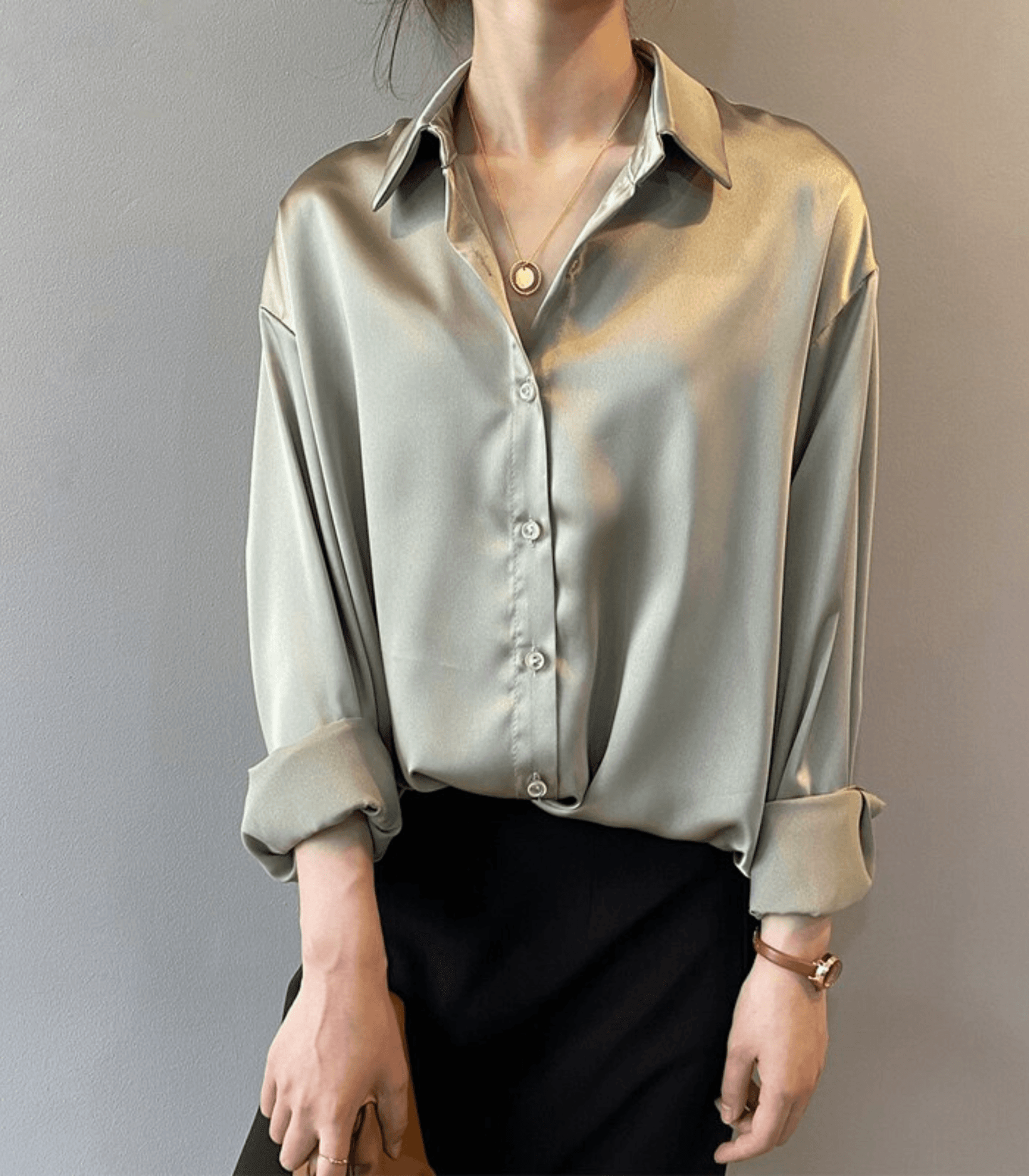 Buana® | Buttoned Satin Silk Blouse
