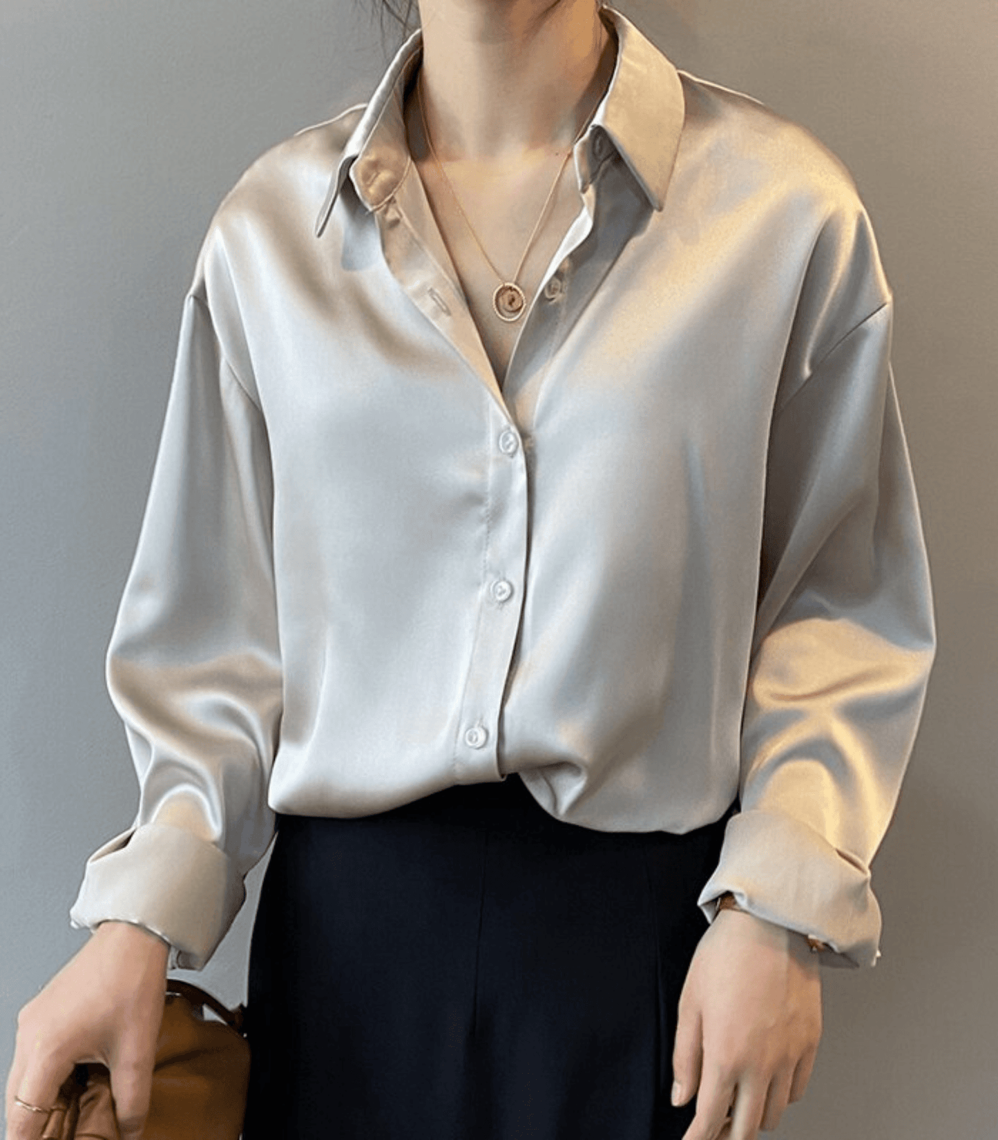 Buana® | Buttoned Satin Silk Blouse