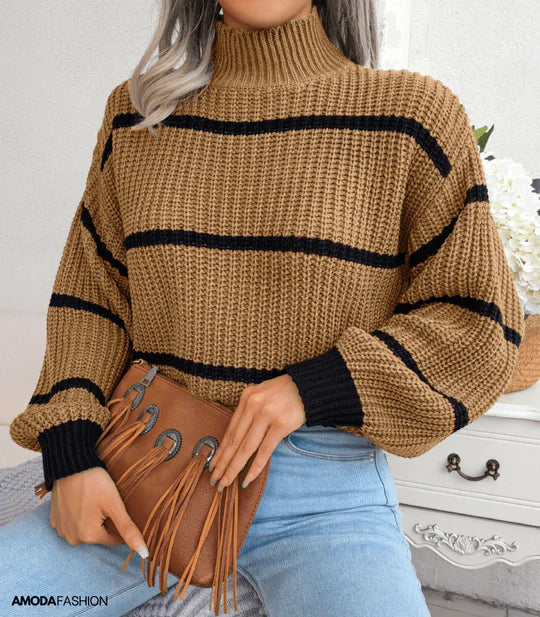 Zoe® | Pull à col roulé rayé à Manches longues, tricoté
