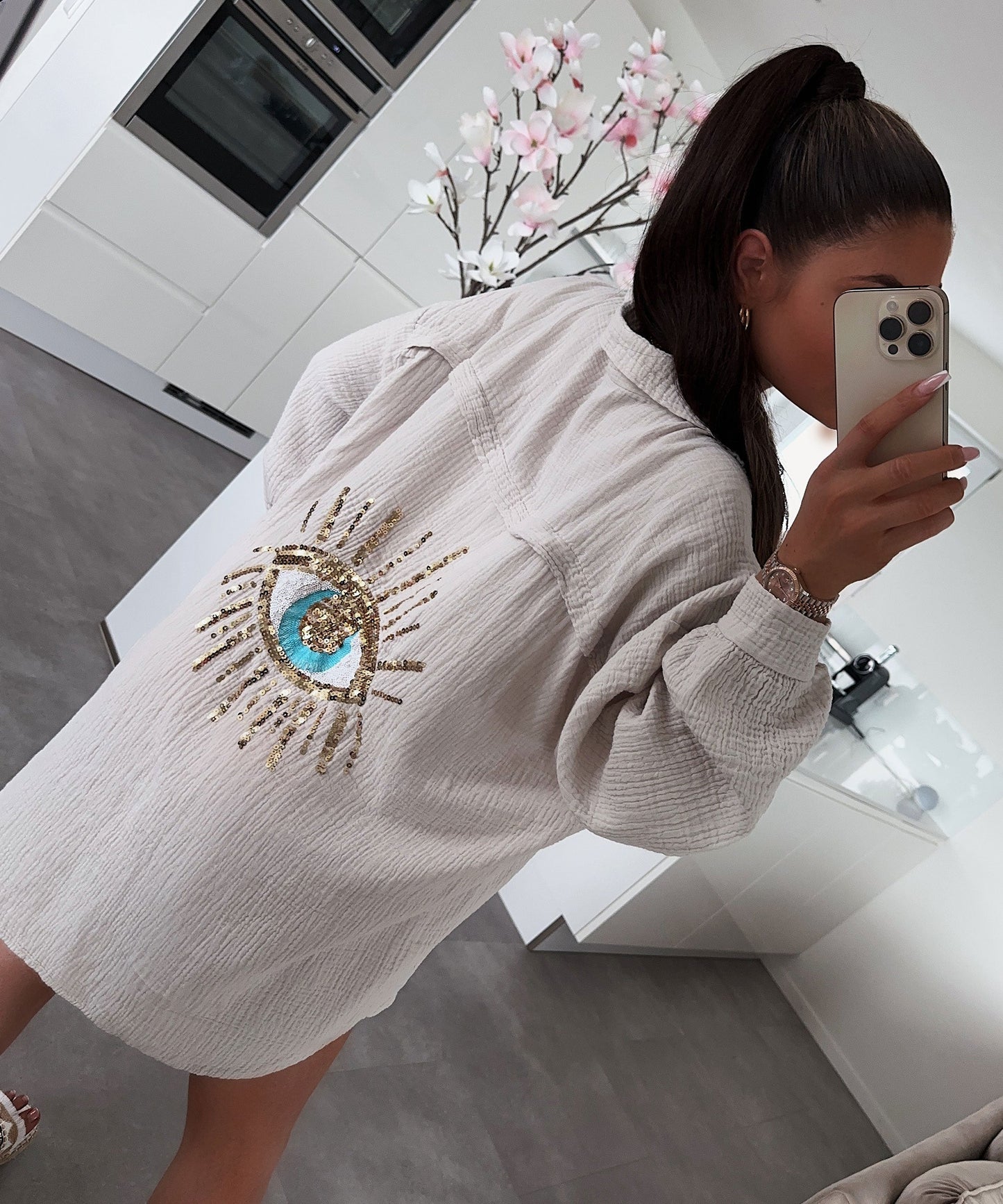 Griselda® | Oversize Muslin Blouse Glitter Eye Beige