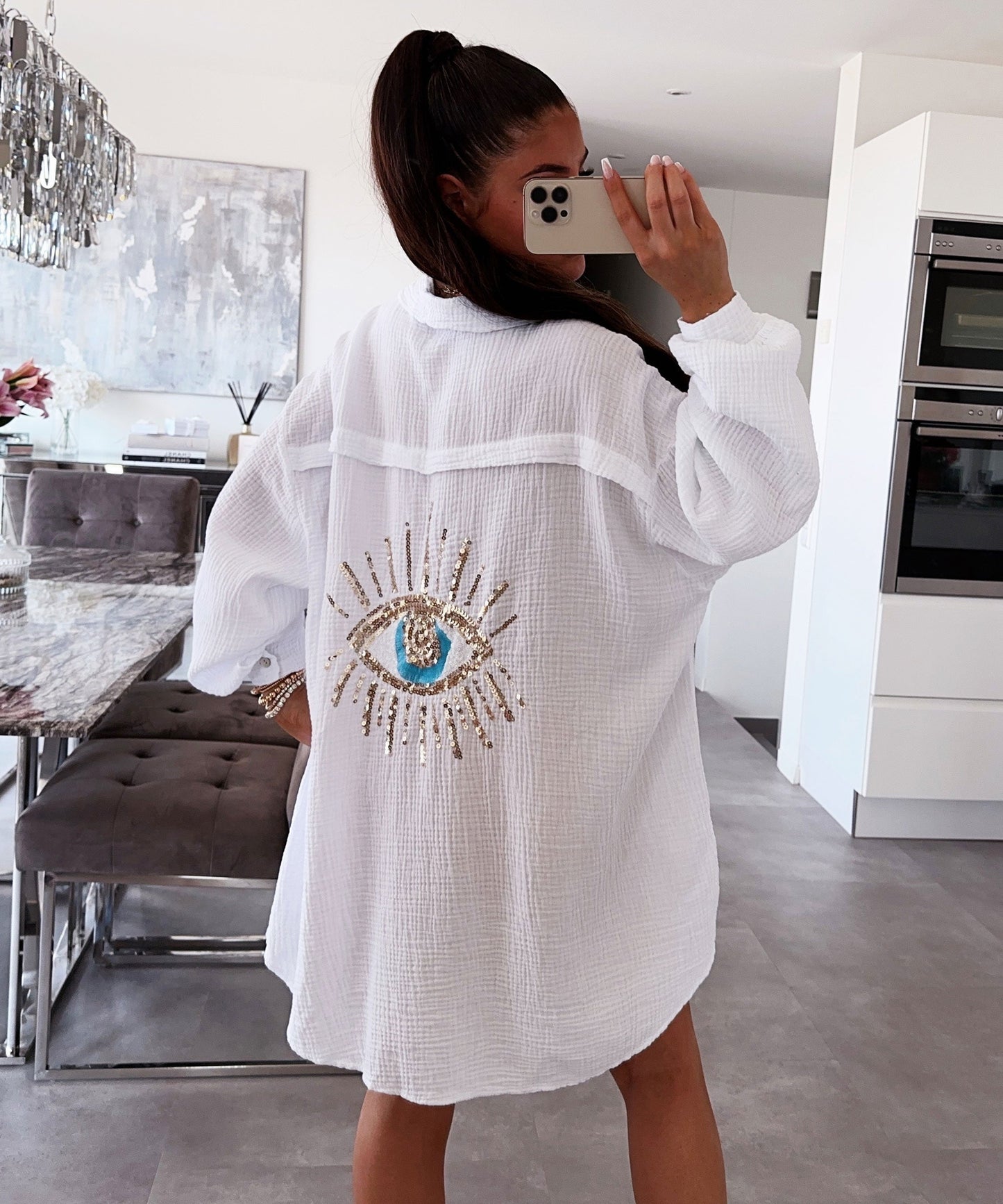 Giovanna® | Oversize Muslin Blouse Glitter Eye White