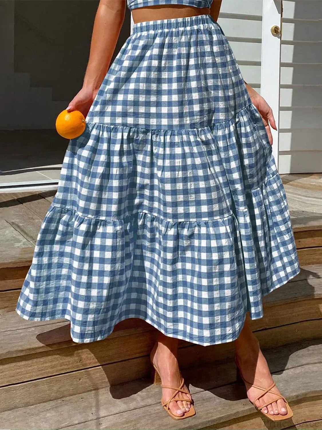 Gingham Tiered Patchwork Skirt