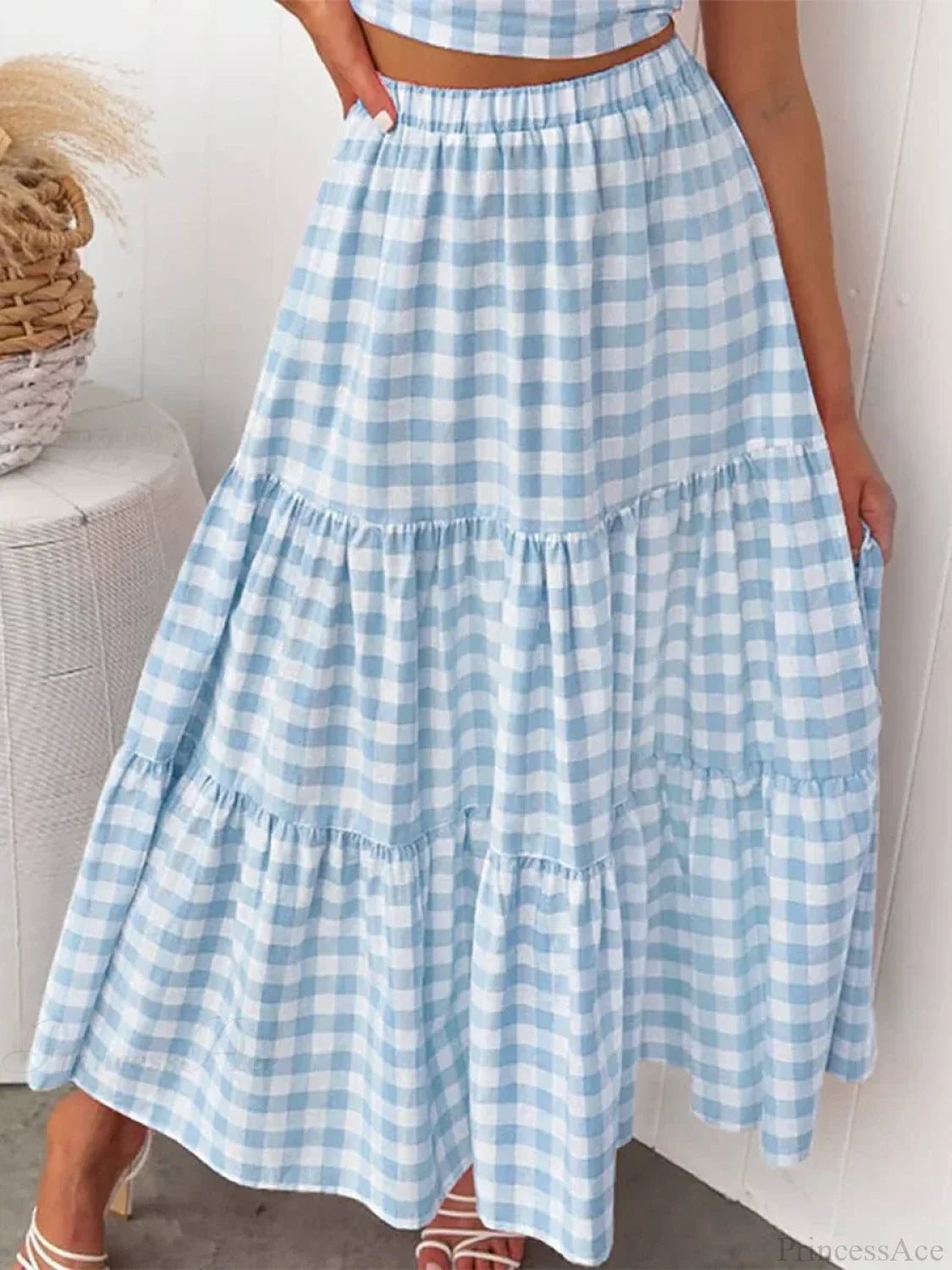 Gingham Tiered Patchwork Skirt