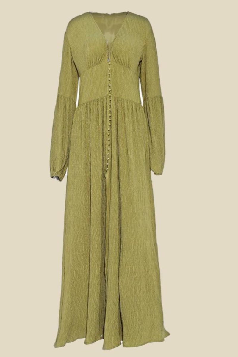 Nicolasa® | Pleated V-Neck Milkmaid Maxi Dress