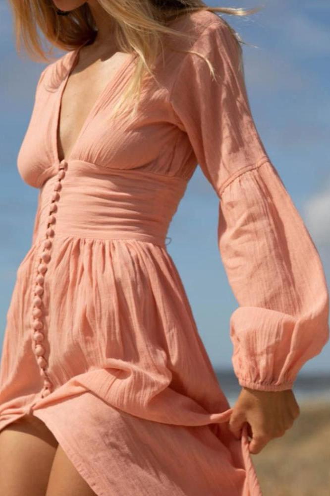 Nicolasa® | Pleated V-Neck Milkmaid Maxi Dress