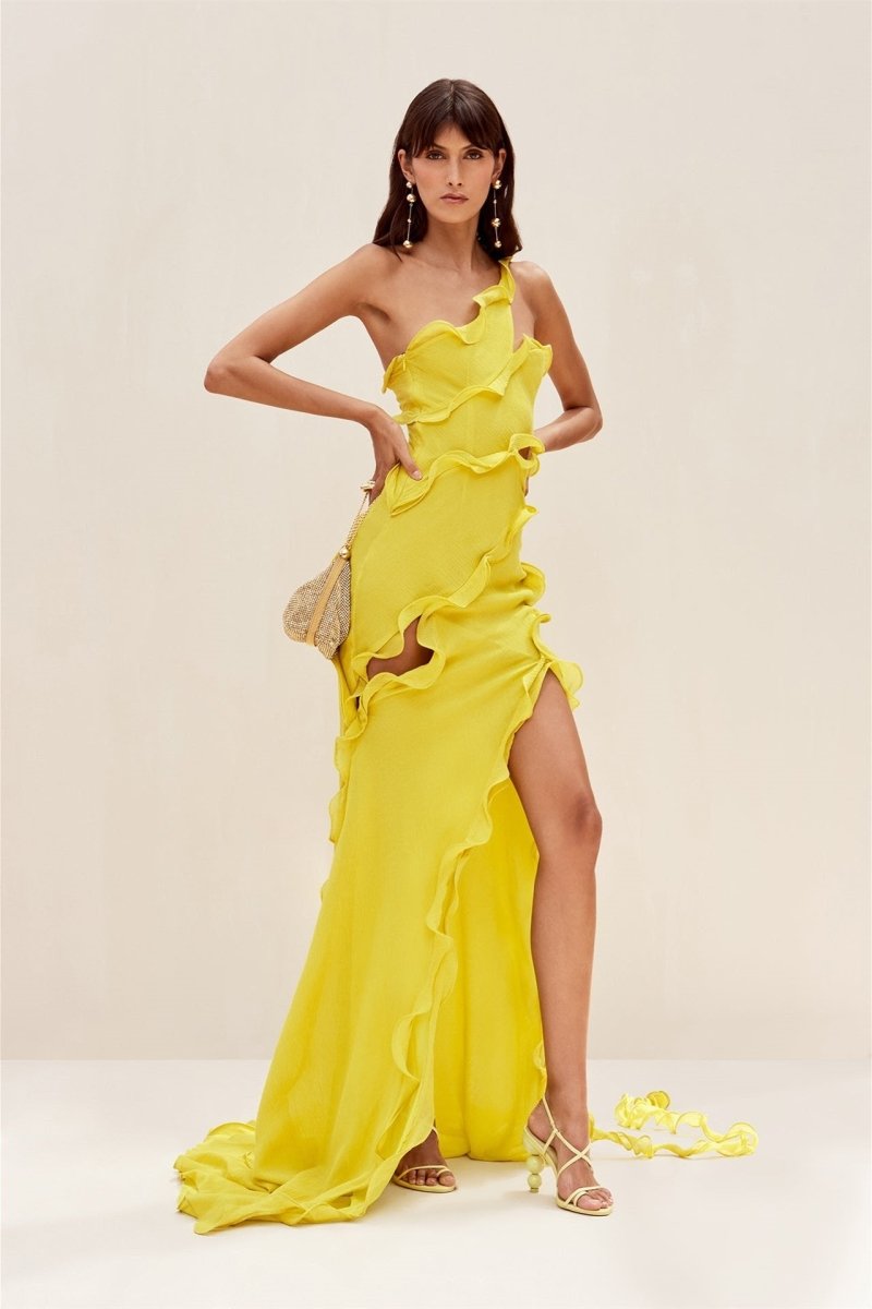 Paulina® | Maxi Chiffon Dress With One-Shoulder Straps And Ruffles