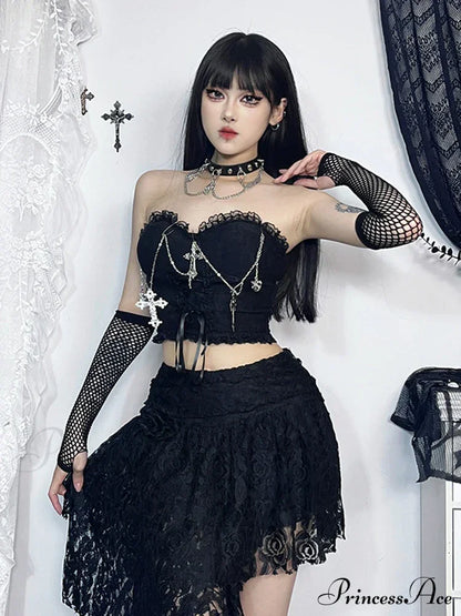Gothic Dark Punk Harajuku Grunge Stylish Elegant Chic Trendy Lace-up Crop Top