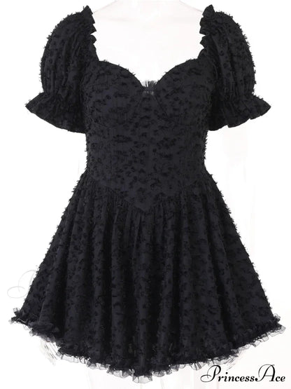 Gothic Lolita Women's Vintage High Waist Black Ball Gown Goth Puff Sleeve V-neck Dress