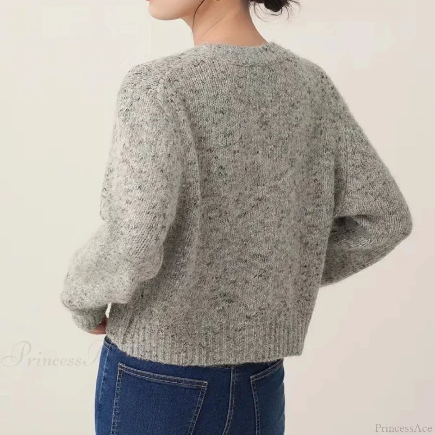 Gray Elegant O-neck Button Cardigan